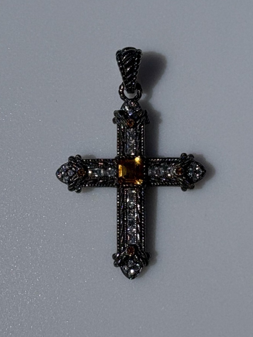 Judith Ripka 925 CZ Sterling Silver Cross Pendant Gunmetal Enhancer pendant - Picture 16 of 17